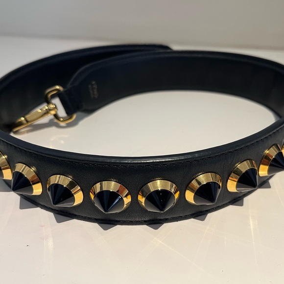 Fendi Strap You black leather and gold stud strap - Picture 2 of 6